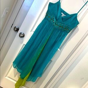 Laundry Turquoise and Gold Embellished Dress